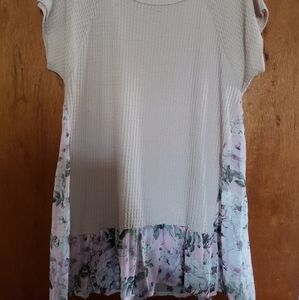 Womens short sleeve top w silk bottom & sides.
